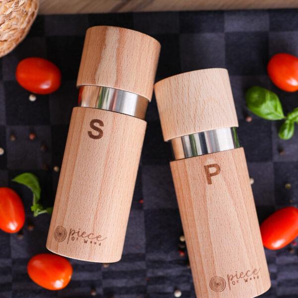 Zestaw Naturalnych Młynków Do Soli I Pieprzu - Model Nowoczesny Jasny