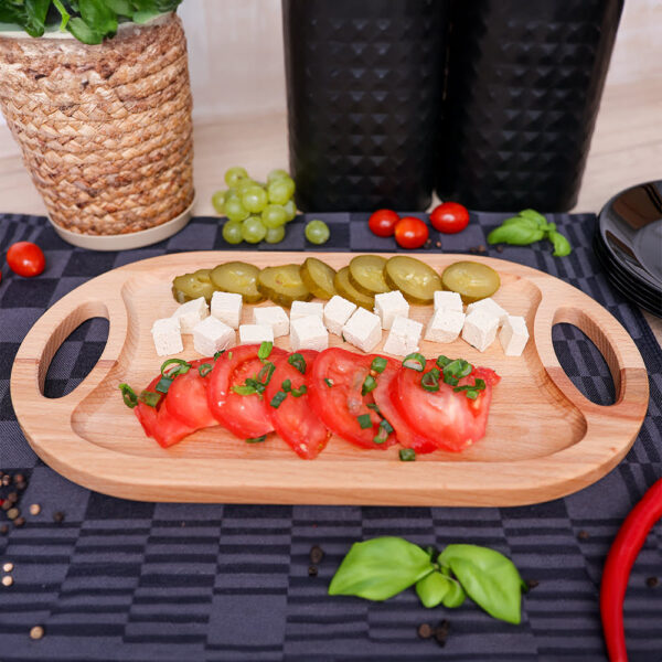 Drewniana Naturalna Taca Kelnerska Do Serwowania Z Uchwytami