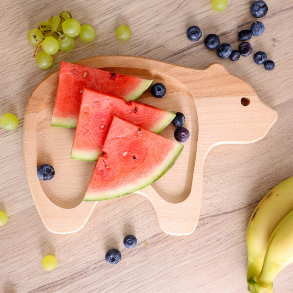 Drewniana Naturalna Urocza Tacka w Kształcie Misia