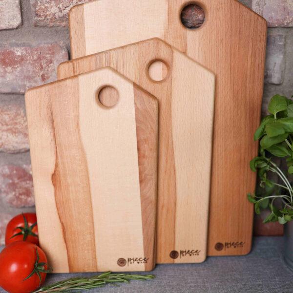 Zestaw 3 Drewnianych Desek do Krojenia z Praktycznym Uchwytem